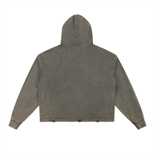 Back view of a hooded jacket on a white background
