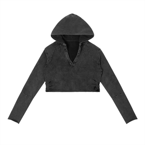 Black cropped hoodie on a white background