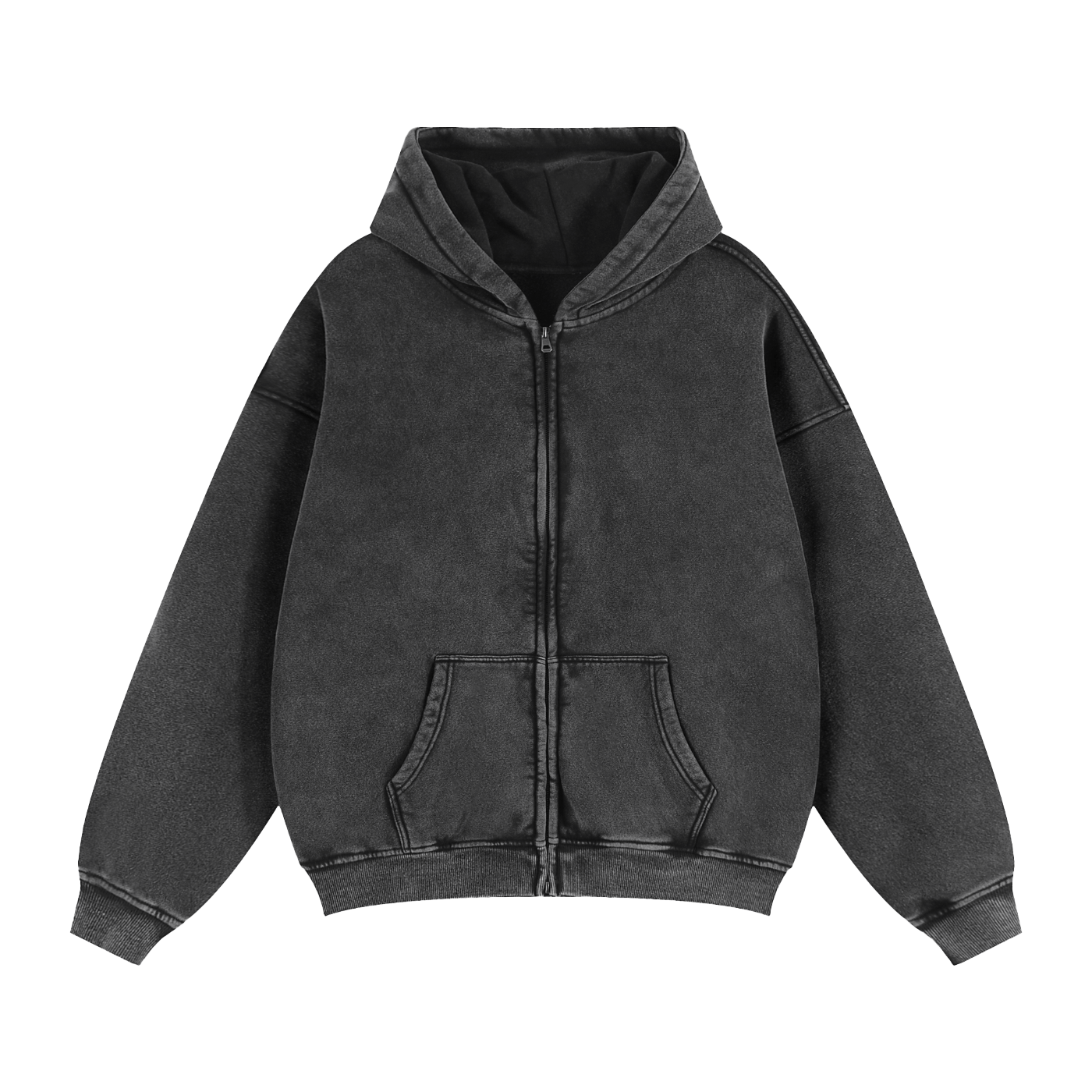 Black hoodie with a zipper on a white background