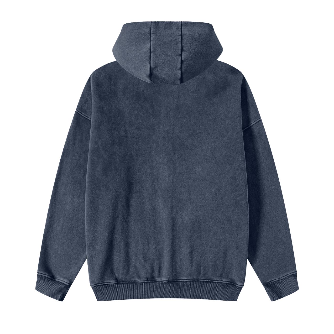 Back view of a blue hoodie on a white background