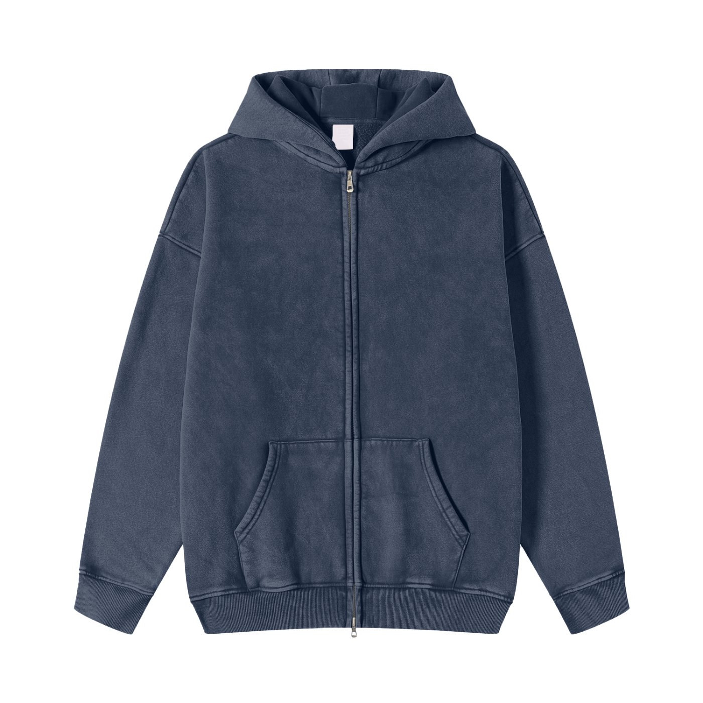 Blue hoodie with a zipper on a white background