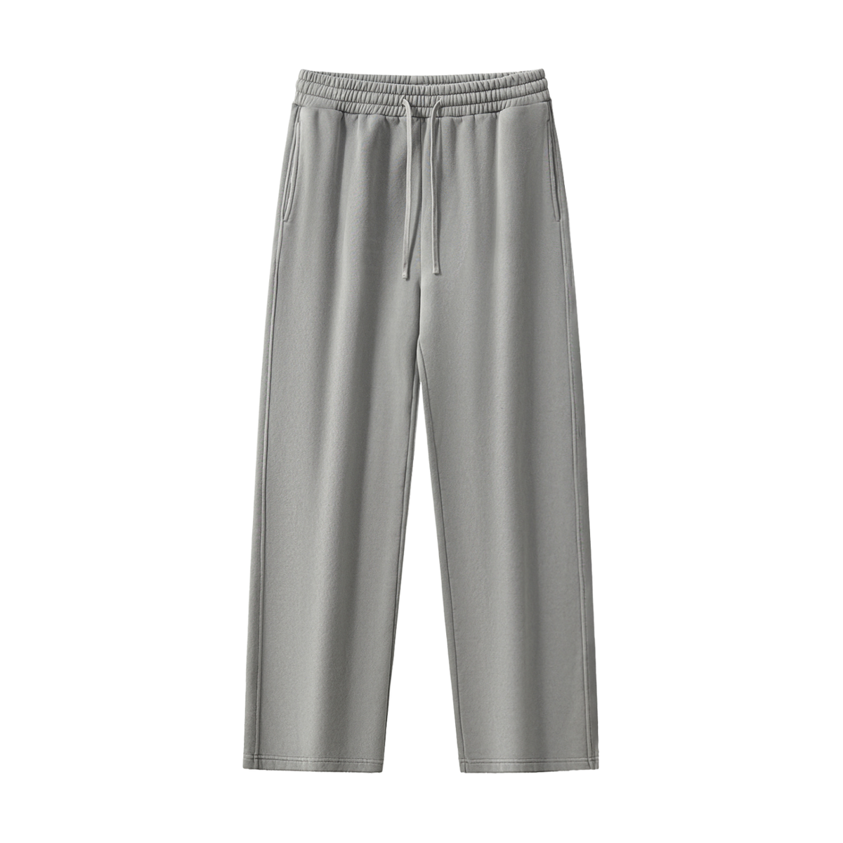 Gray sweatpants with a brand logo on a white background