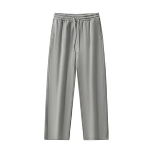 Gray sweatpants with a brand logo on a white background