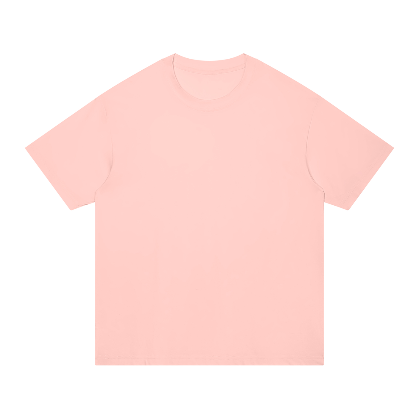 A light pink short-sleeve crewneck t-shirt displayed flat against a solid white background.