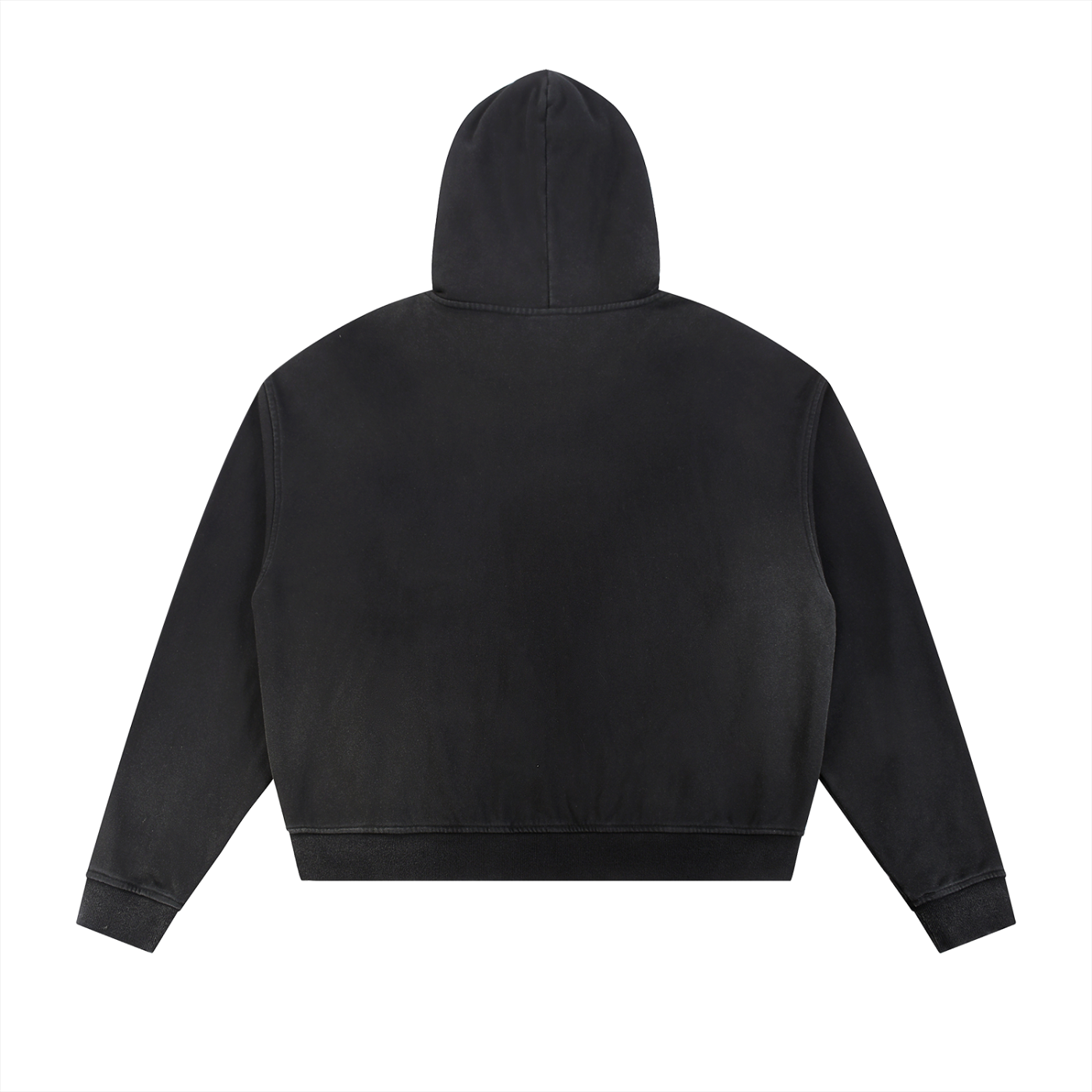 Black hoodie shown from the back on a white background