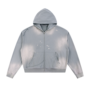 Gray hoodie with star patterns on a white background