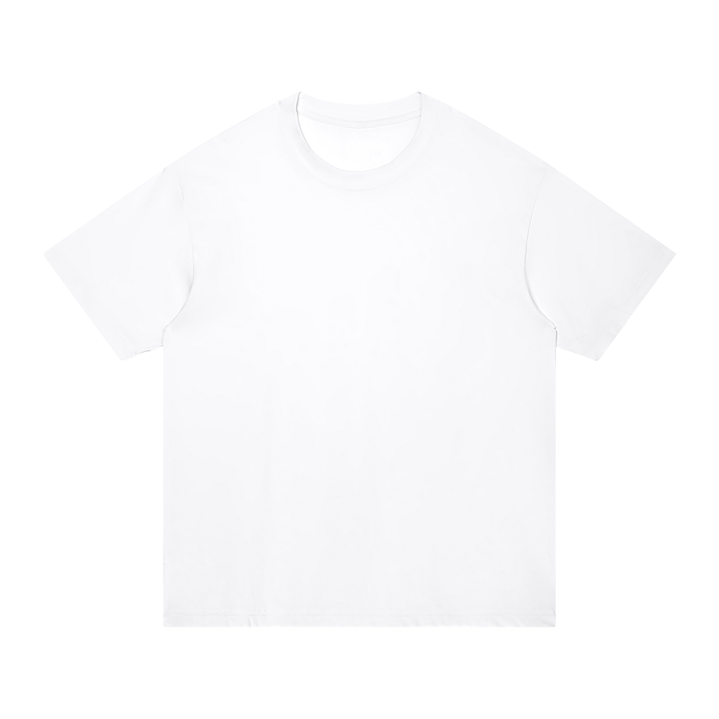 A plain white short-sleeve crewneck t-shirt laid flat against a solid white background.