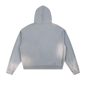 Gray hoodie with a hood on a white background