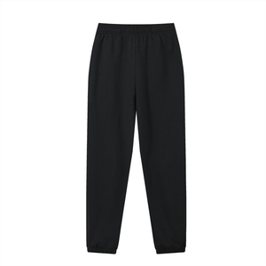 Black jogger pants with an elastic waistband and ribbed ankle cuffs, shown flat against a solid white background.
