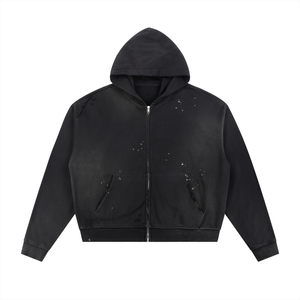 Black hoodie with visible branding on a white background