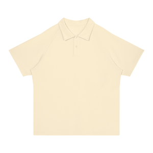 A short-sleeve polo shirt in a light cream or off-white color, presented flat against a solid white background.