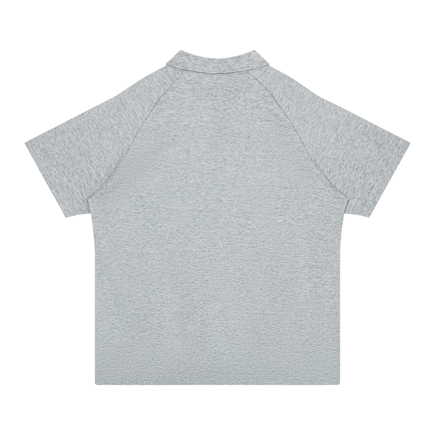 A light gray heather short-sleeve raglan t-shirt shown from the back, laid flat against a solid white background.