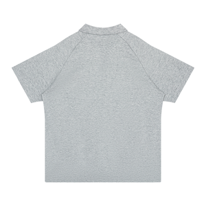 A light gray heather short-sleeve raglan t-shirt shown from the back, laid flat against a solid white background.
