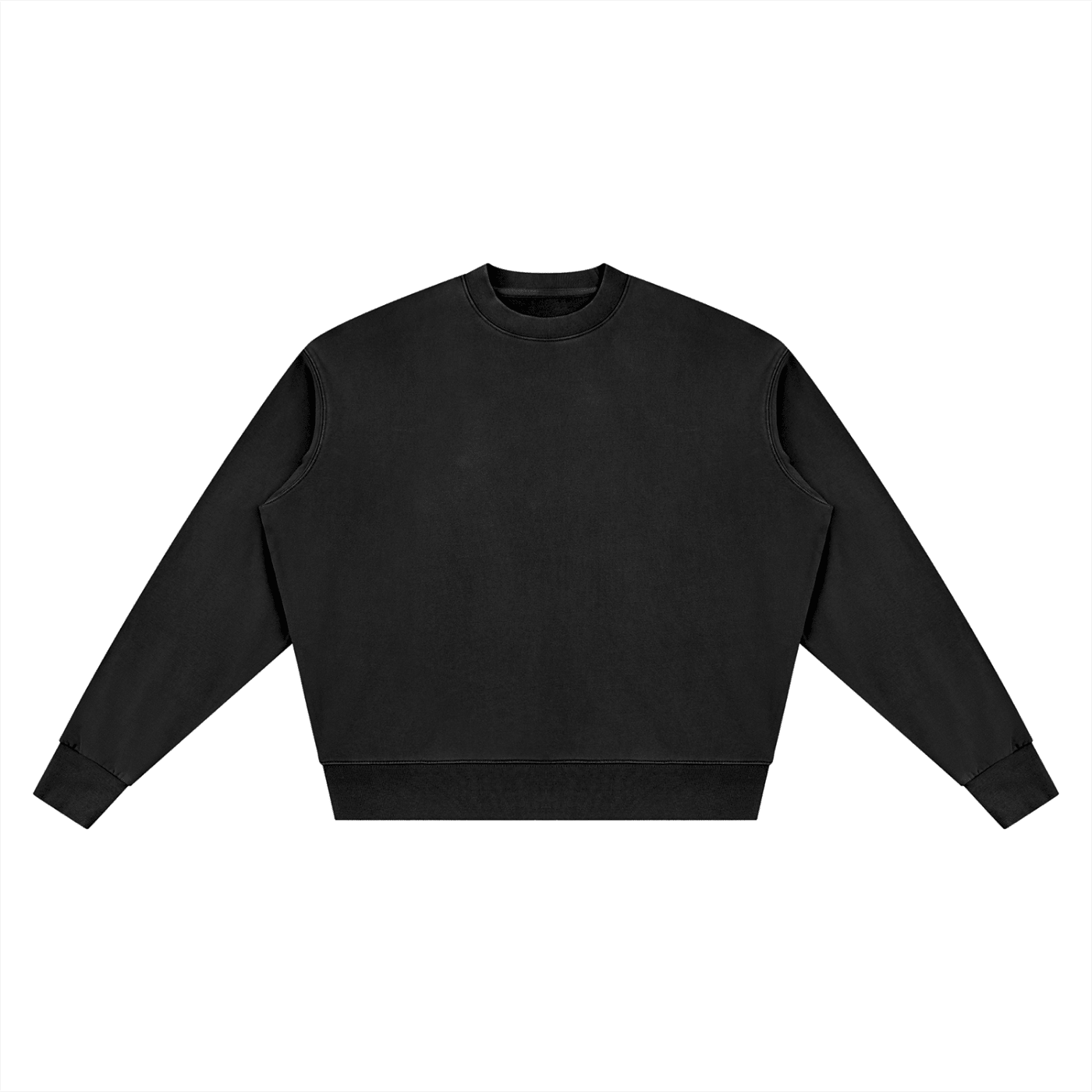 A black long-sleeve crewneck sweatshirt with a small white graphic logo on the left chest, displayed flat against a solid white background.