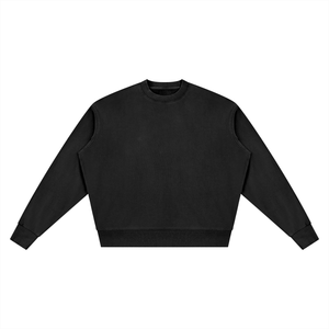A black long-sleeve crewneck sweatshirt with a small white graphic logo on the left chest, displayed flat against a solid white background.