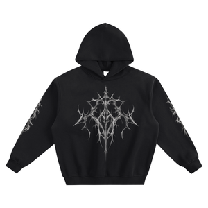 Black hoodie with 'SELF MADE' text on a white background