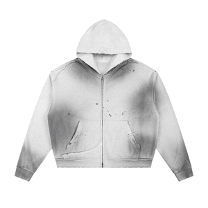 Gray hoodie with a yellow logo on a white background