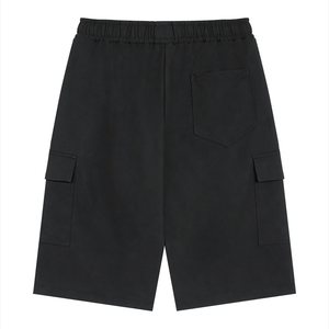 Black cargo shorts on a white background