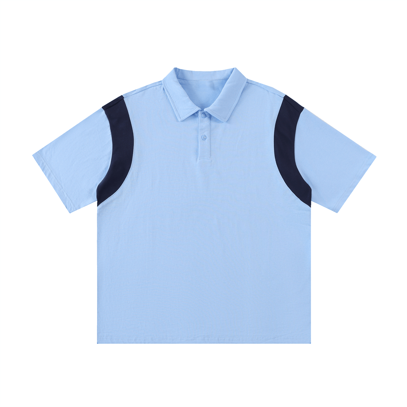 Light blue polo shirt with black accents on a white background