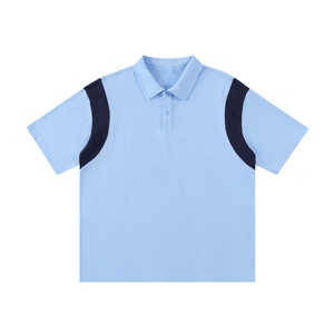 Light blue polo shirt with black accents on a white background