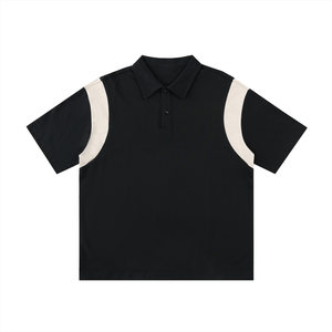Black polo shirt with white sleeves on a white background