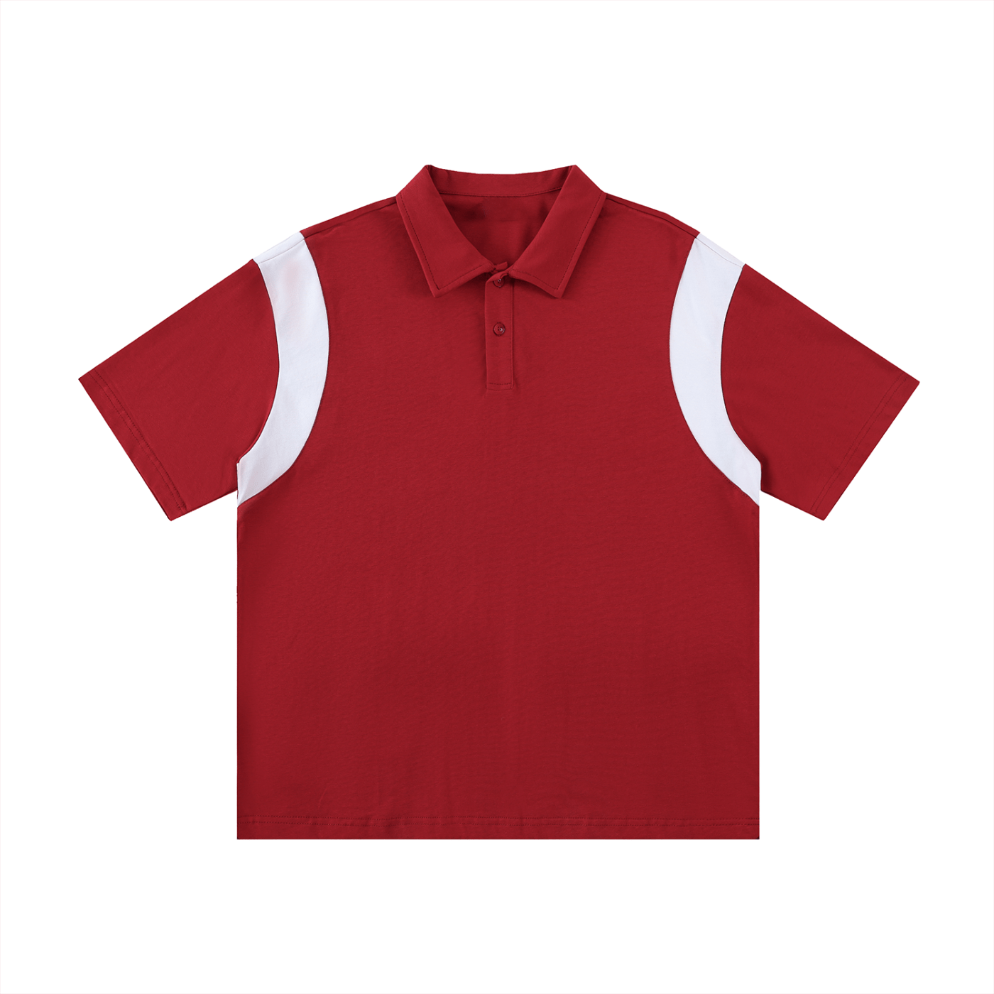 Red polo shirt with white trim on a white background