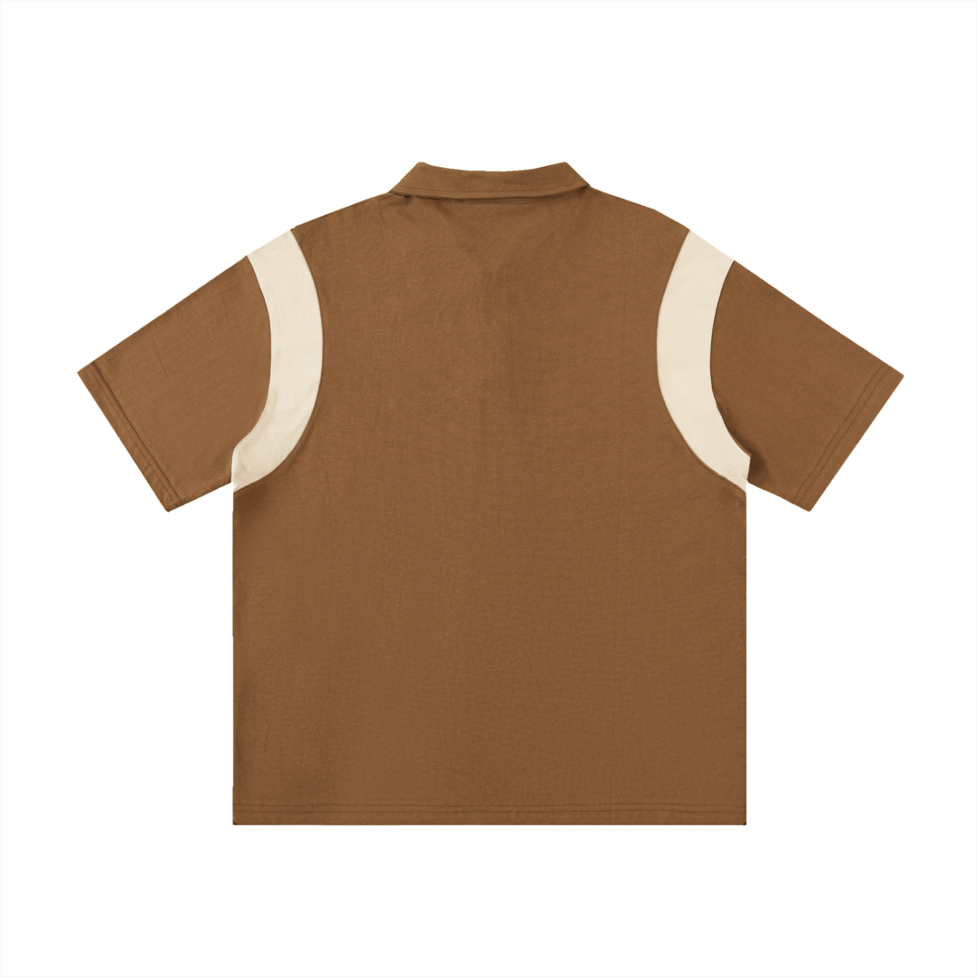 Brown polo shirt with white trim on a white background