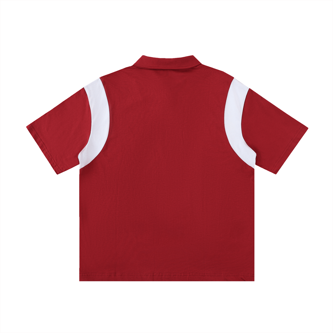 Red polo shirt with white trim on a white background