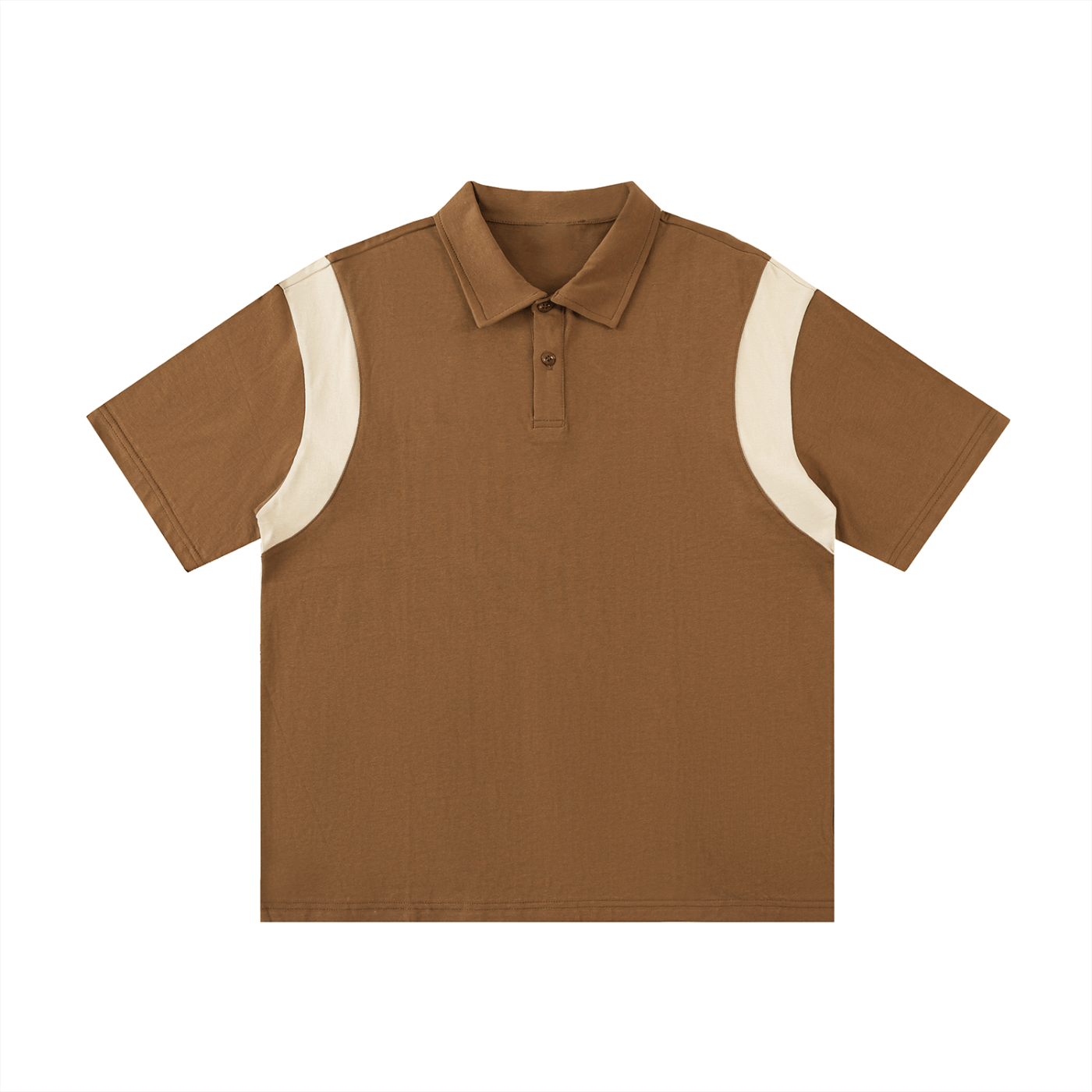 Brown polo shirt with white sleeves on a white background