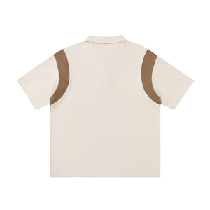 Beige polo shirt with brown accents on a white background