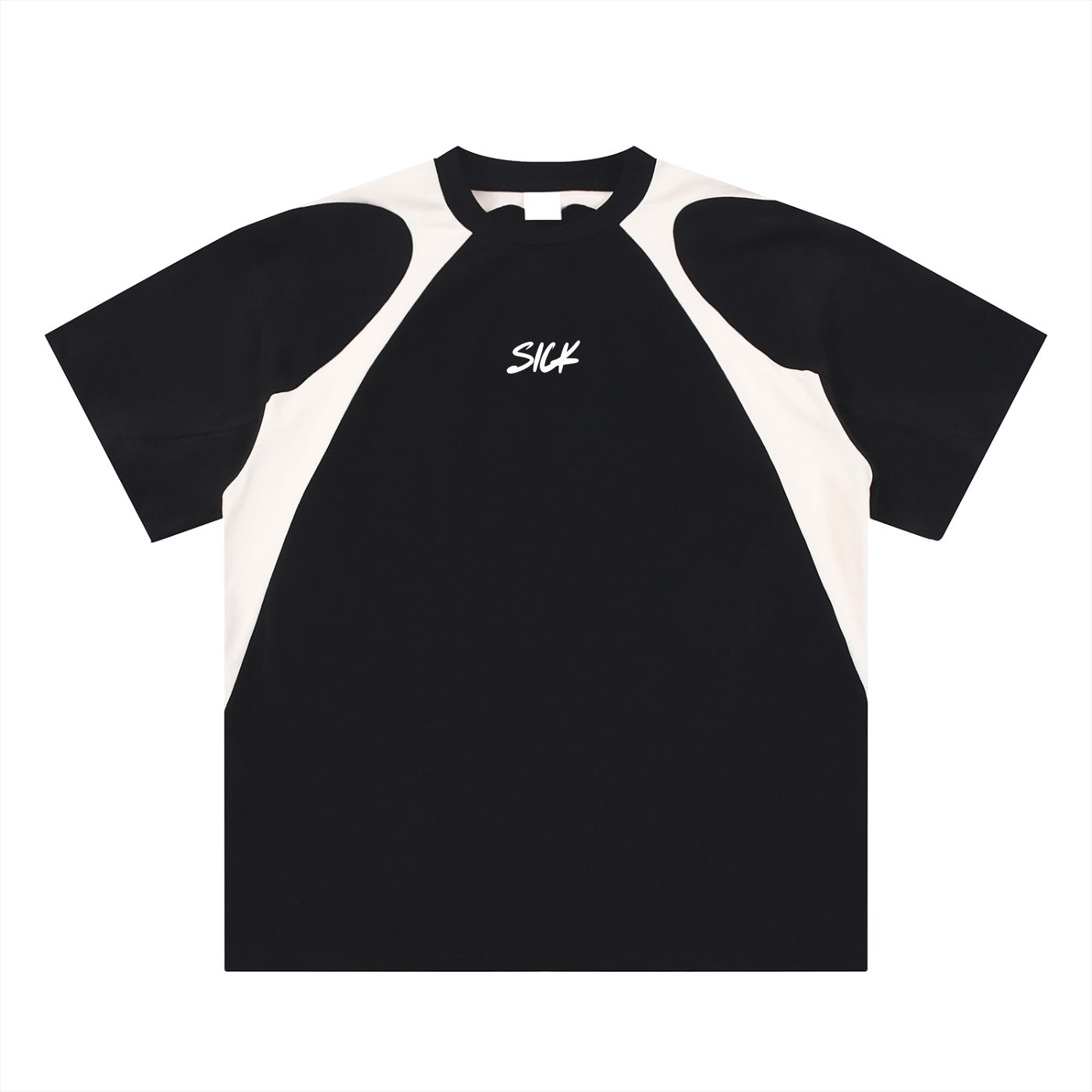 Black Contrast Panel Cotton T-Shirt