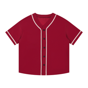Red baseball jersey with white trim on a white background