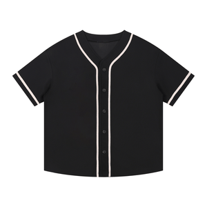 Black baseball jersey with white accents on a white background