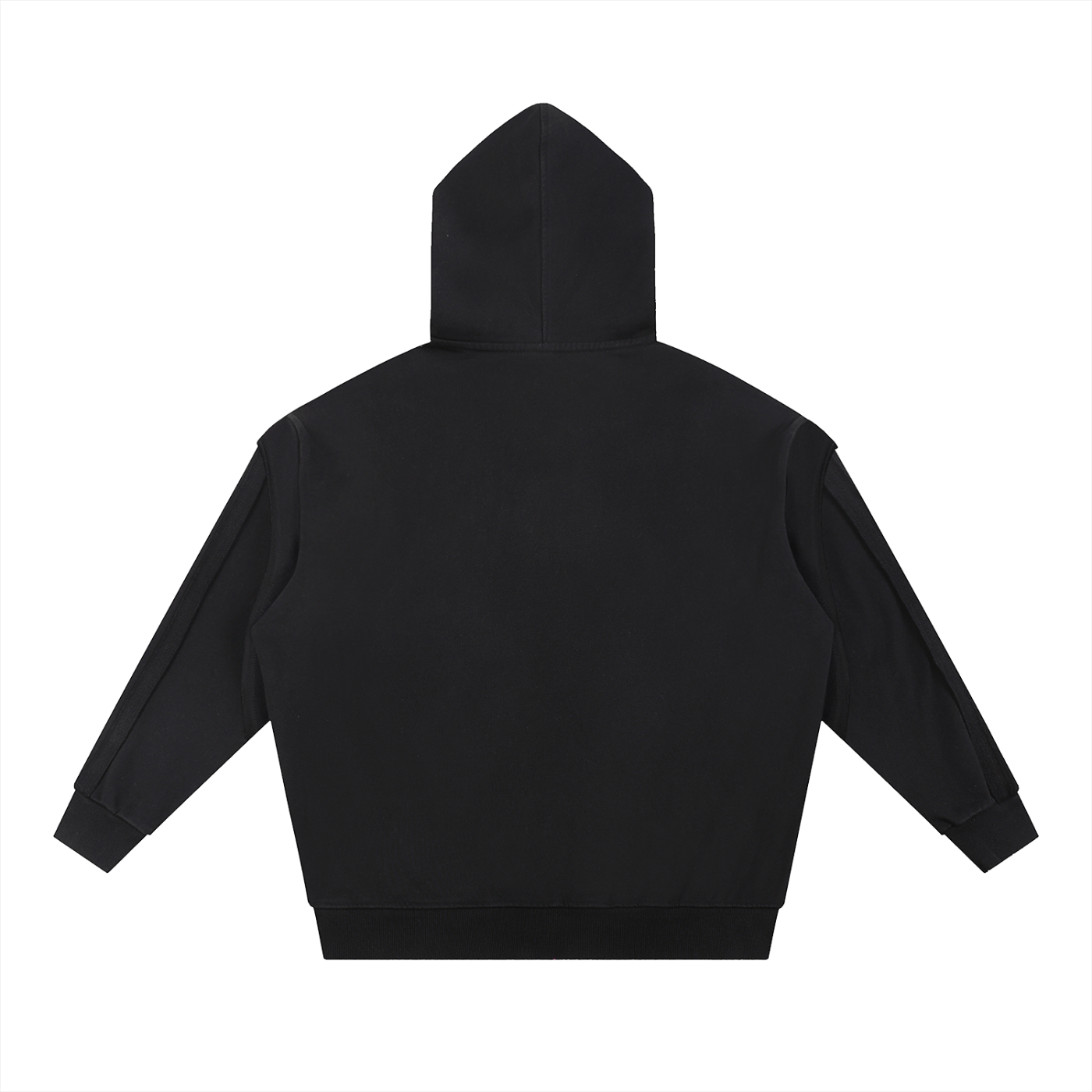 Black hoodie shown from the back on a white background