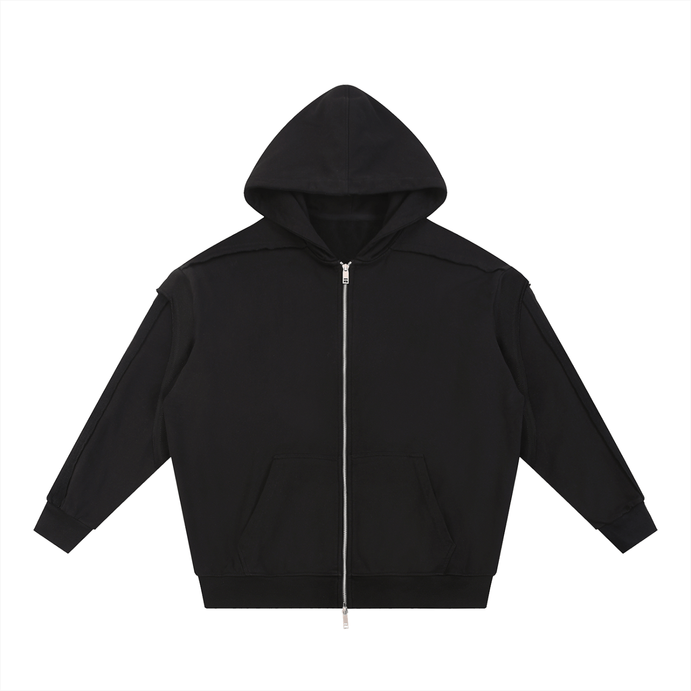 Black hoodie with a zipper on a white background
