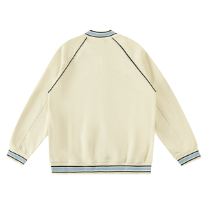 Beige jacket with blue trim on a white background