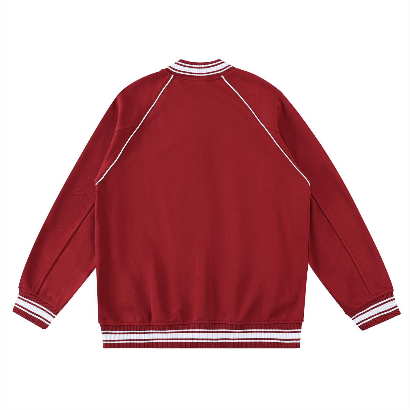 Red jacket with white trim on a white background