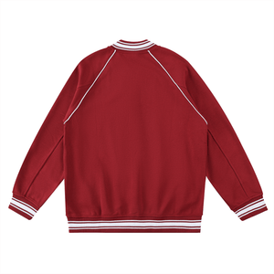 Red jacket with white trim on a white background