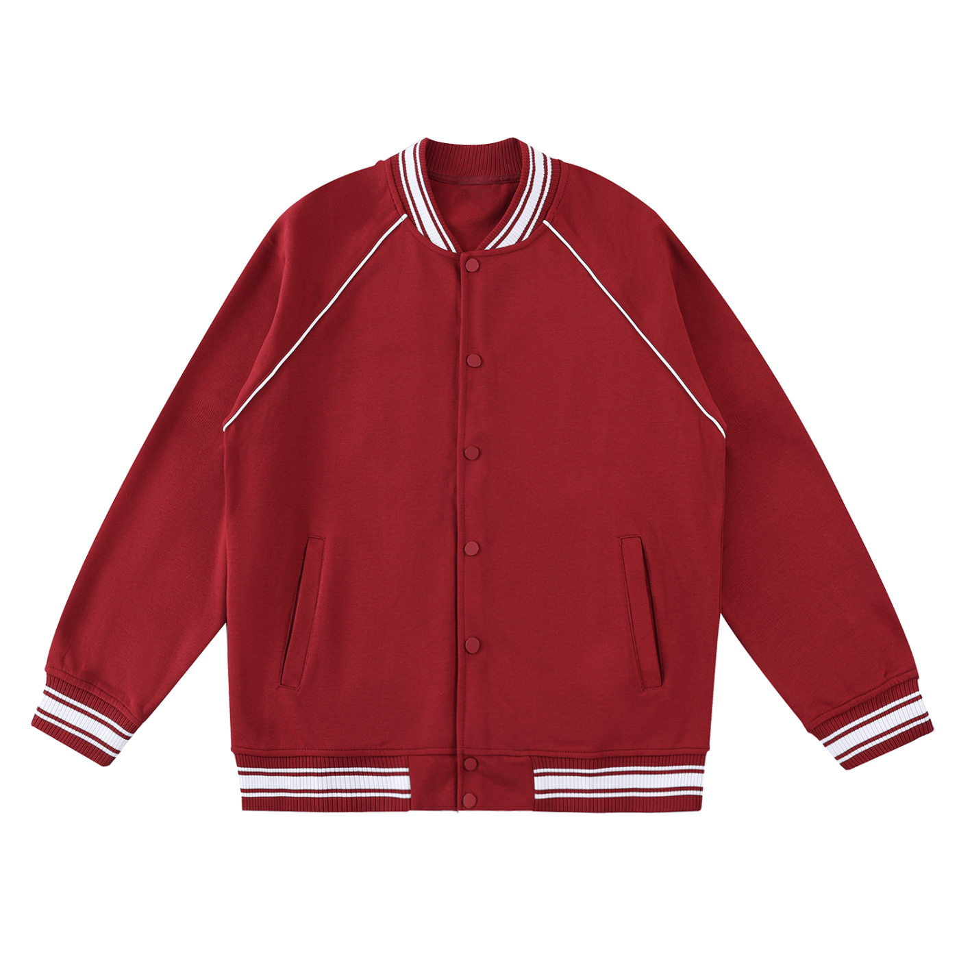 Red jacket with white accents on a white background