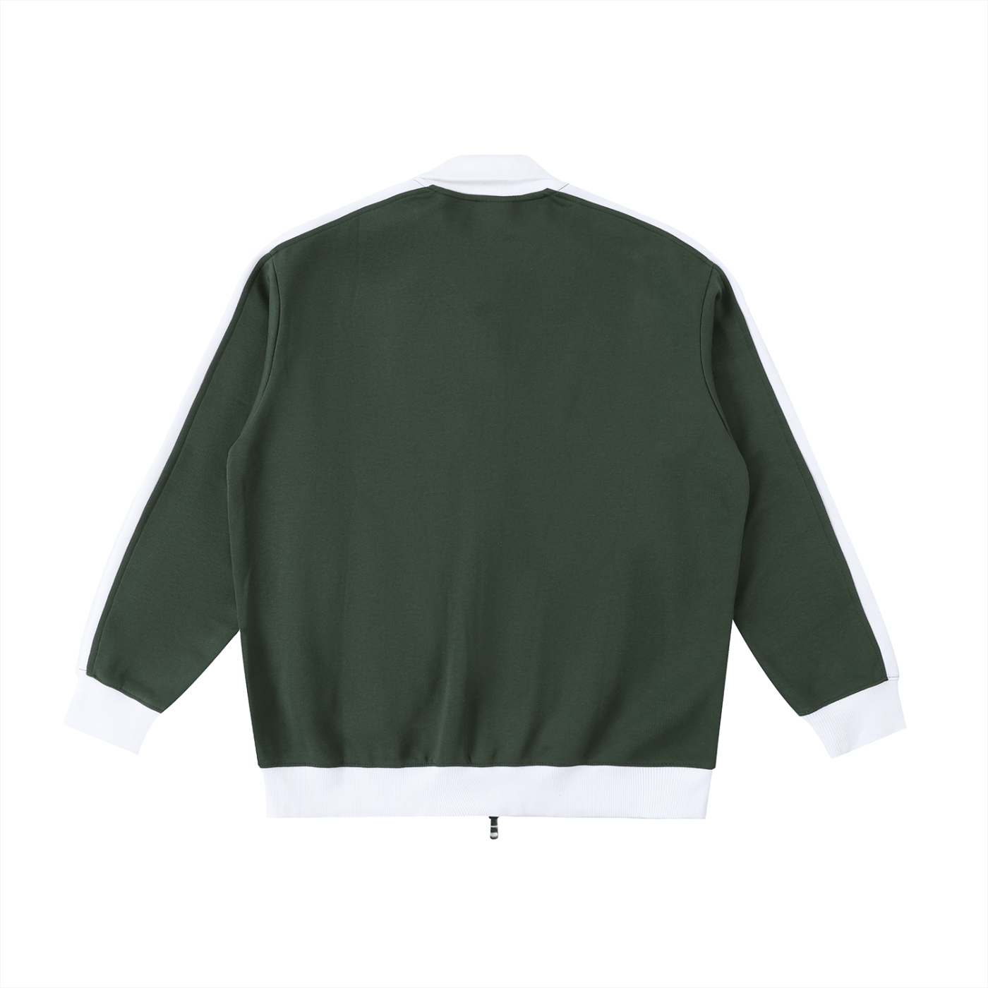 Green jacket with white trim on a white background