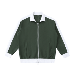 Green jacket with white accents on a white background