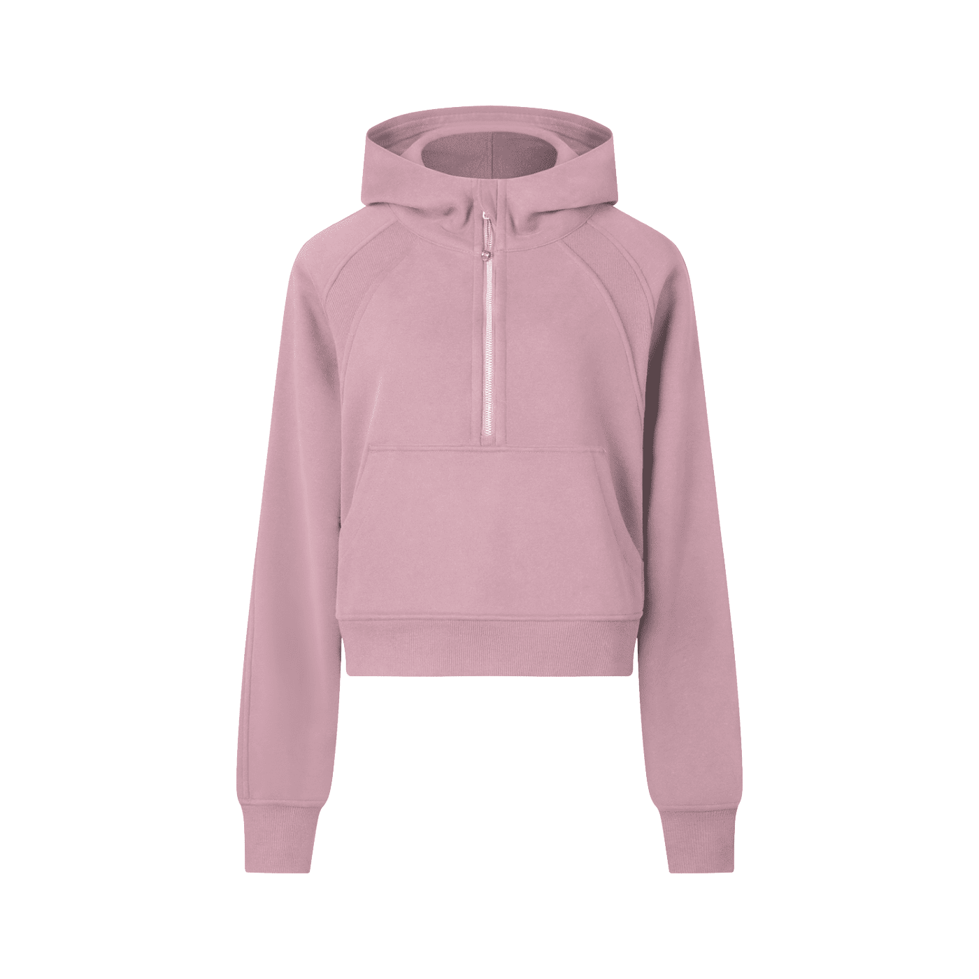 Pink hoodie with a zipper on a white background