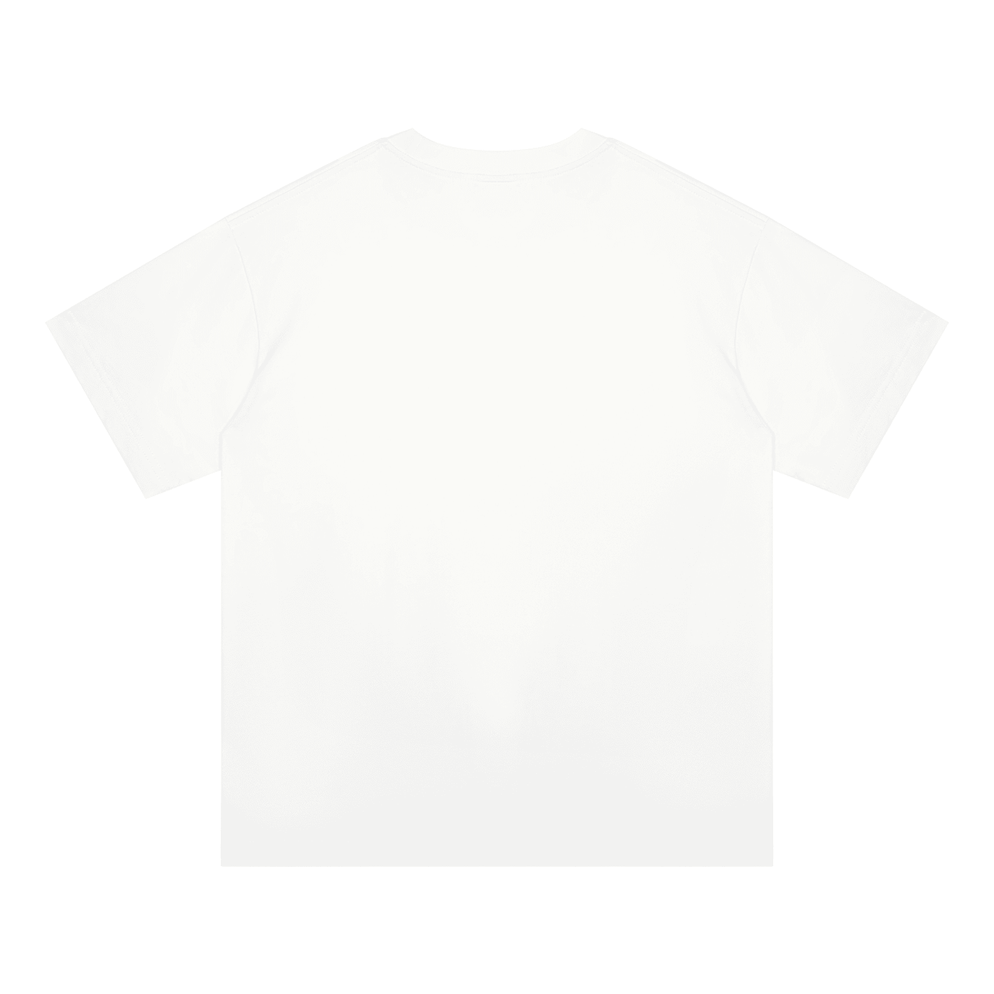 A plain white short-sleeve crewneck t-shirt shown from the back, laid flat against a solid white background.