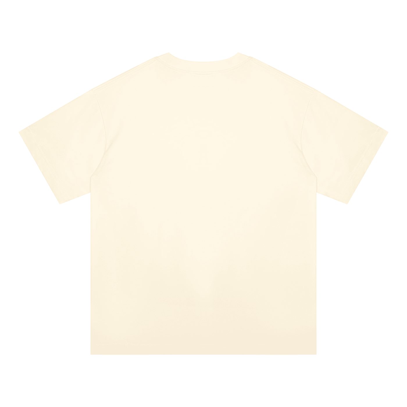 A plain cream-colored short-sleeve t-shirt shown from the back, laid flat against a solid white background.