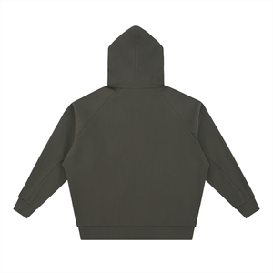 Dark gray hoodie shown from the back on a white background