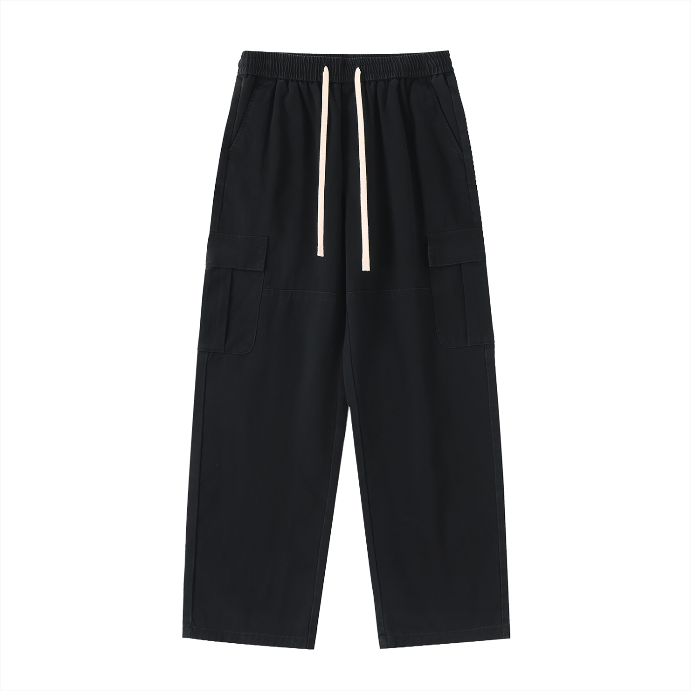 Black pants with drawstring on a white background