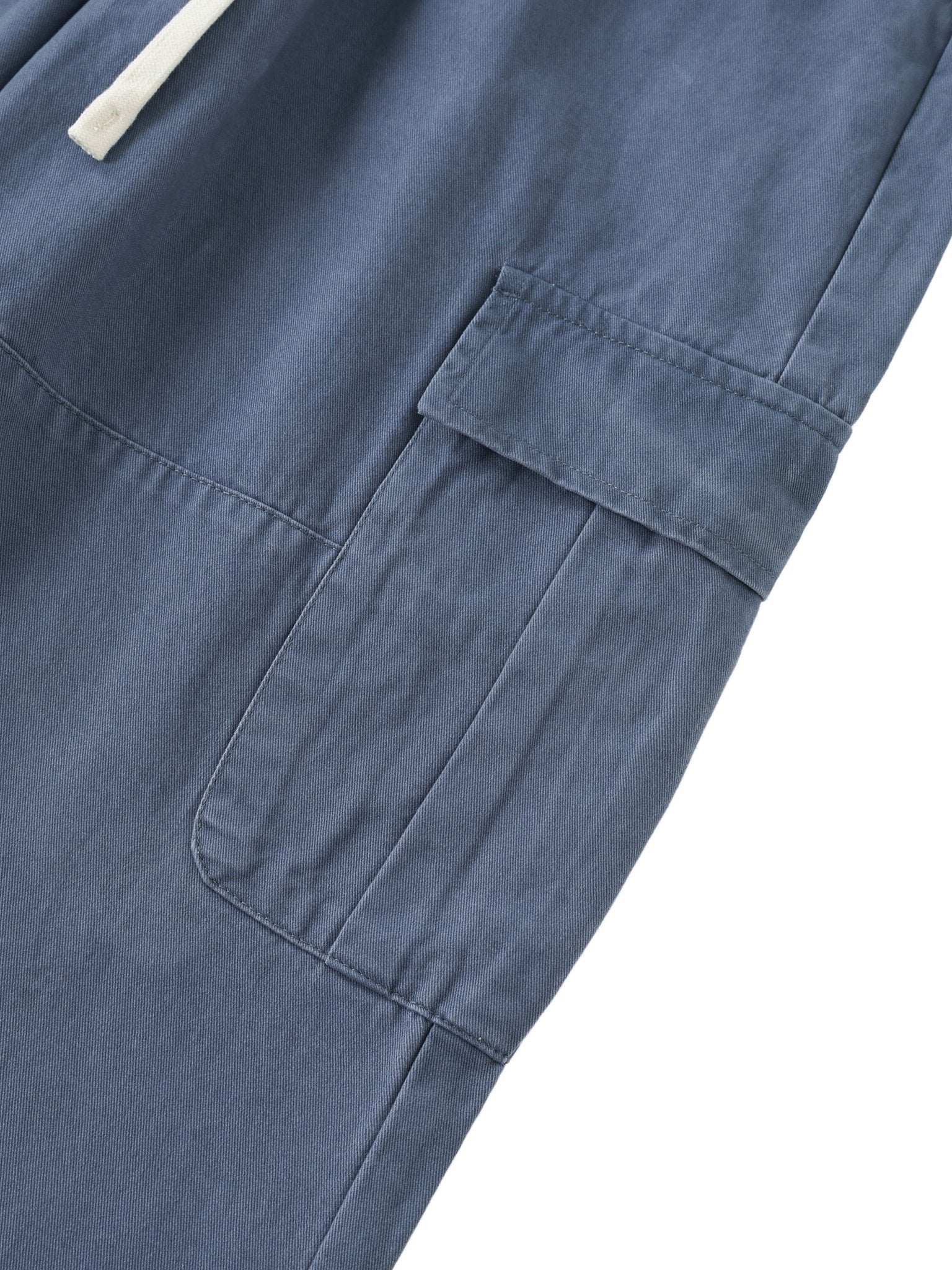 Close-up of a blue pocket on a garment with a white background