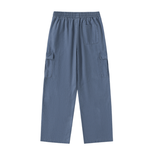 Blue cargo pants on a white background
