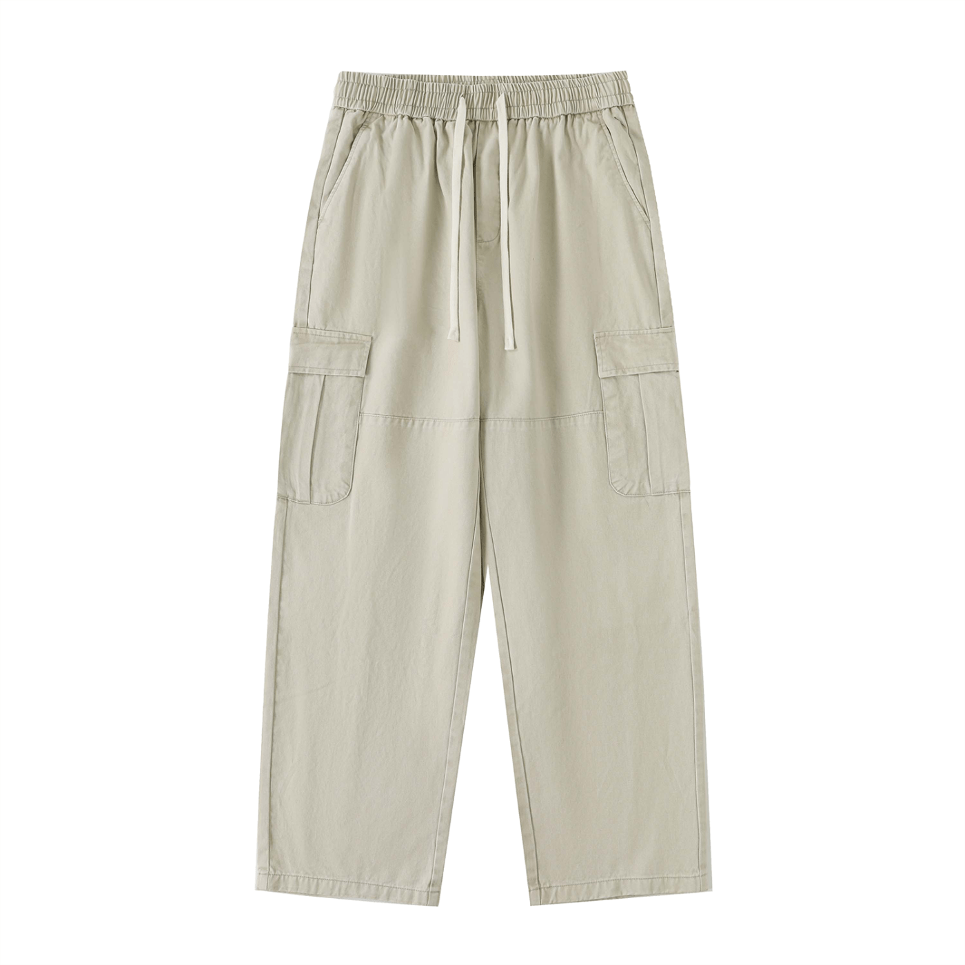 Beige cargo pants on a white background