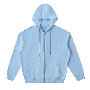 Light blue hoodie with a zipper on a white background